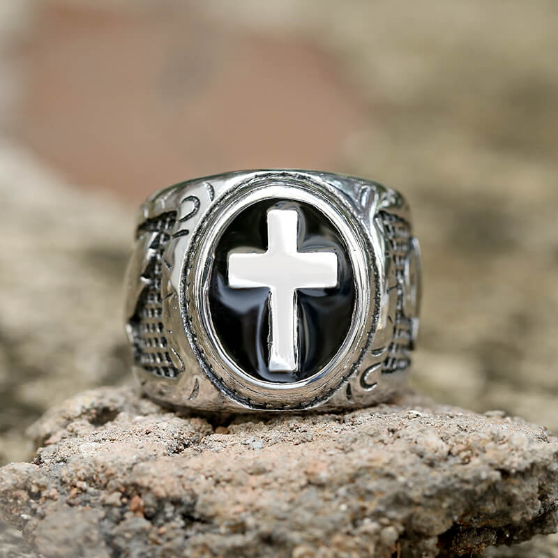 Retro Cross Religious Ring in Stainless Steel