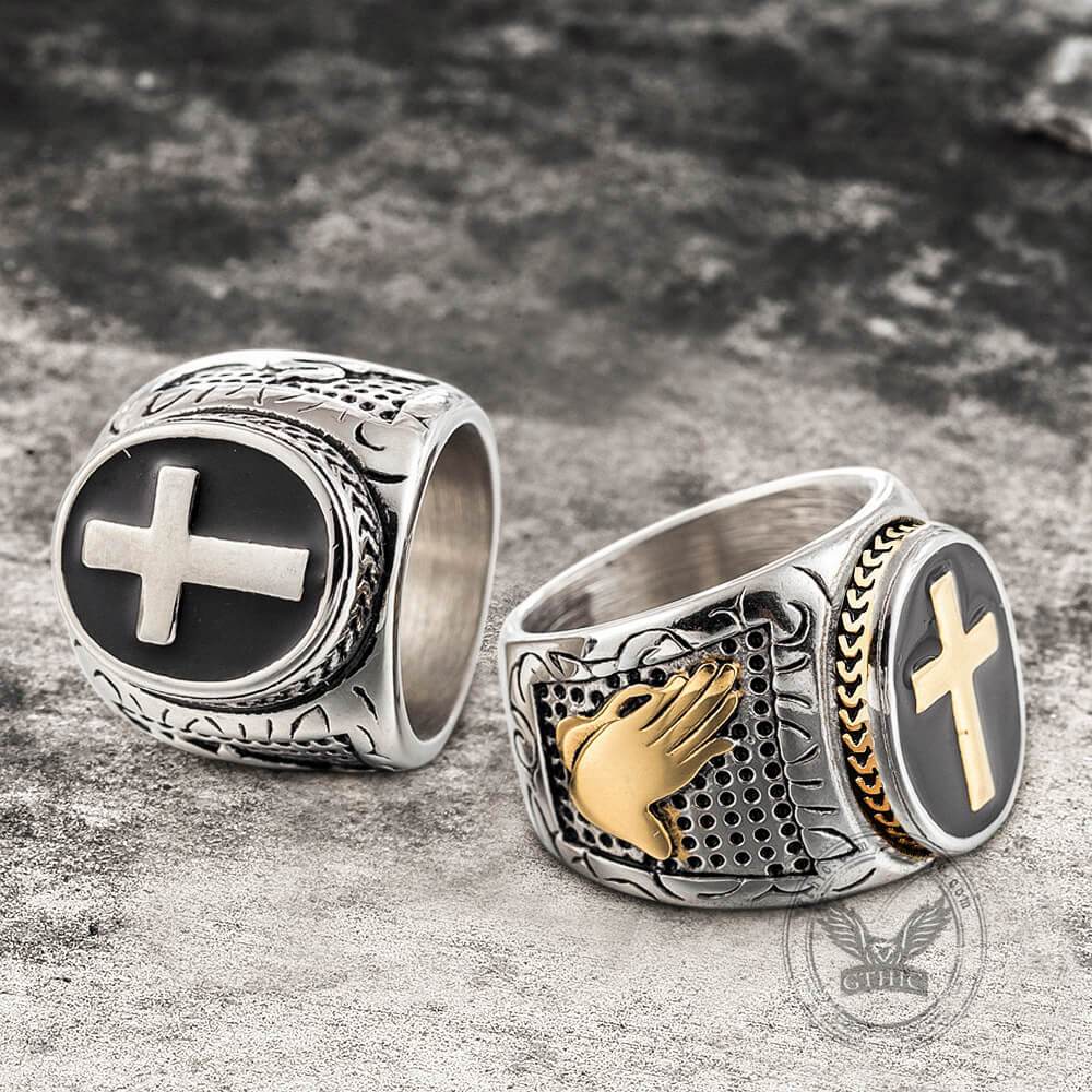 Retro Cross Religious Ring in Stainless Steel