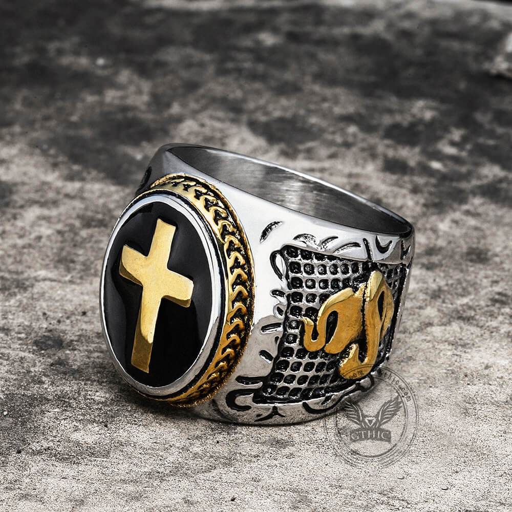Retro Cross Religious Ring in Stainless Steel