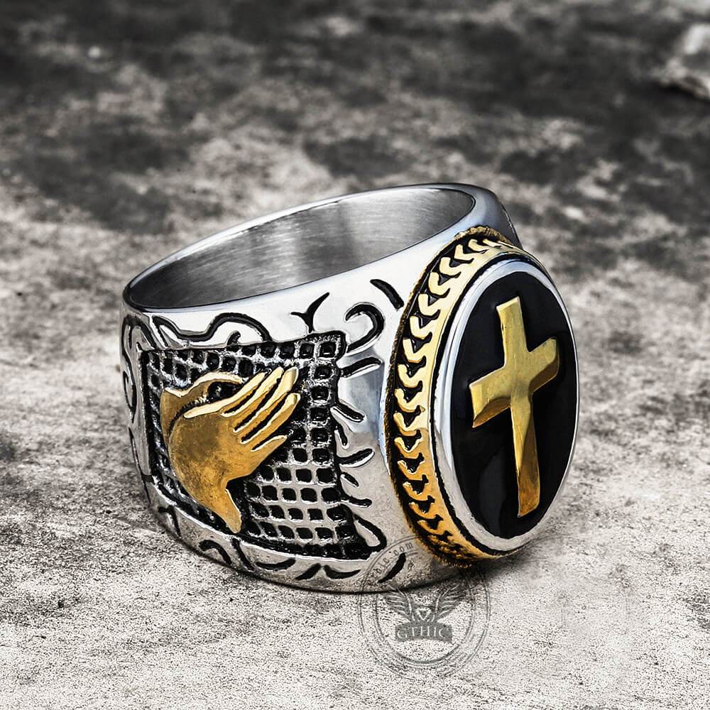 Retro Cross Religious Ring in Stainless Steel