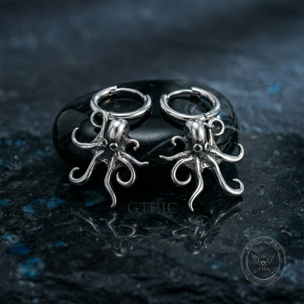Retro Dark-Style Stainless Steel Octopus Drop Earrings
