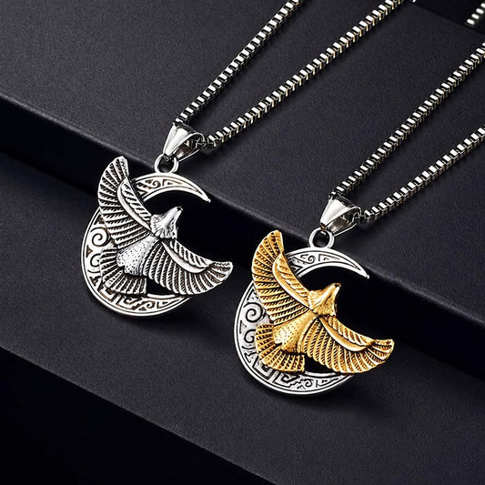 Retro Eagle Moon Pendant in Stainless Steel