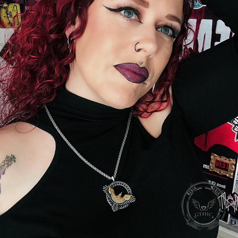 Retro Eagle Moon Pendant in Stainless Steel