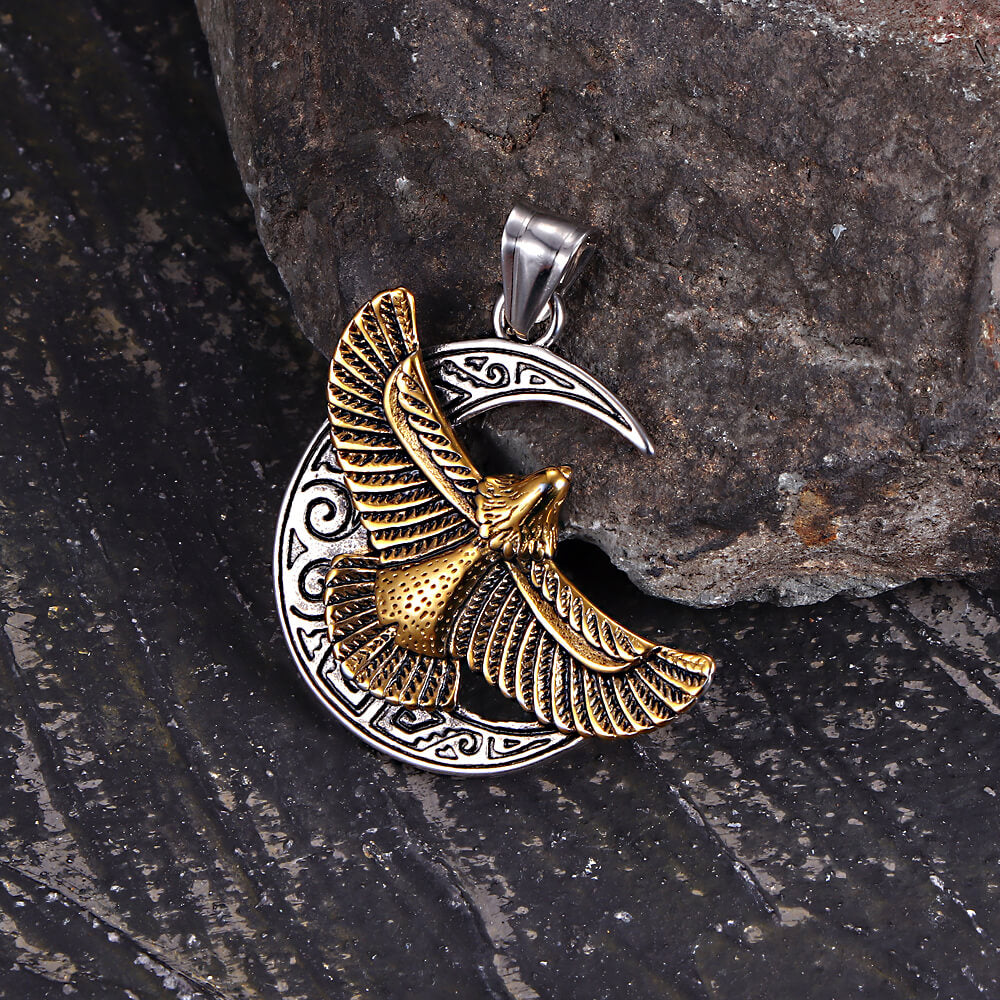 Retro Eagle Moon Pendant in Stainless Steel