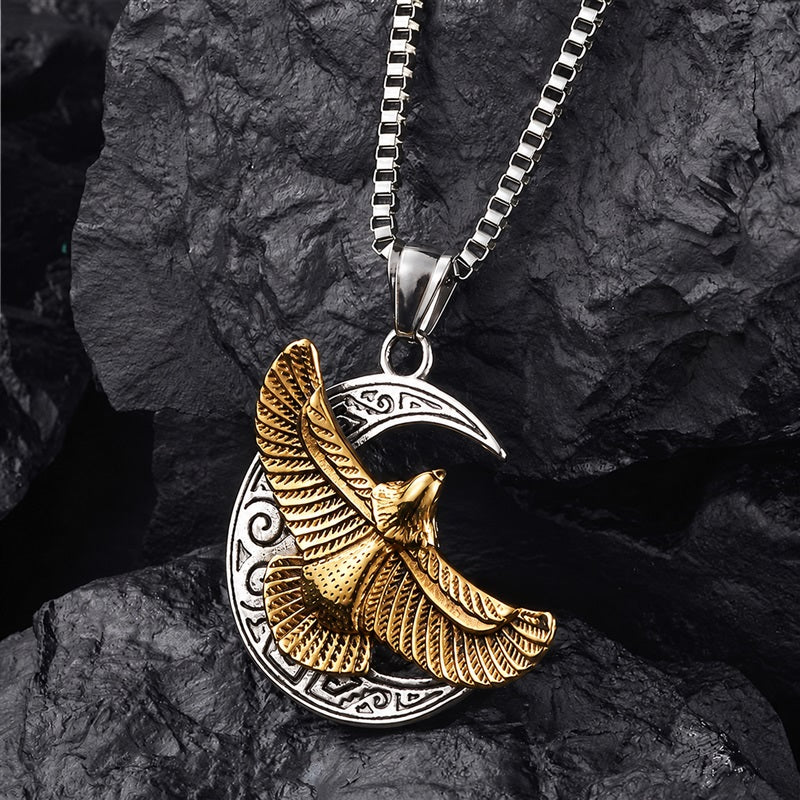 Retro Eagle Moon Pendant in Stainless Steel