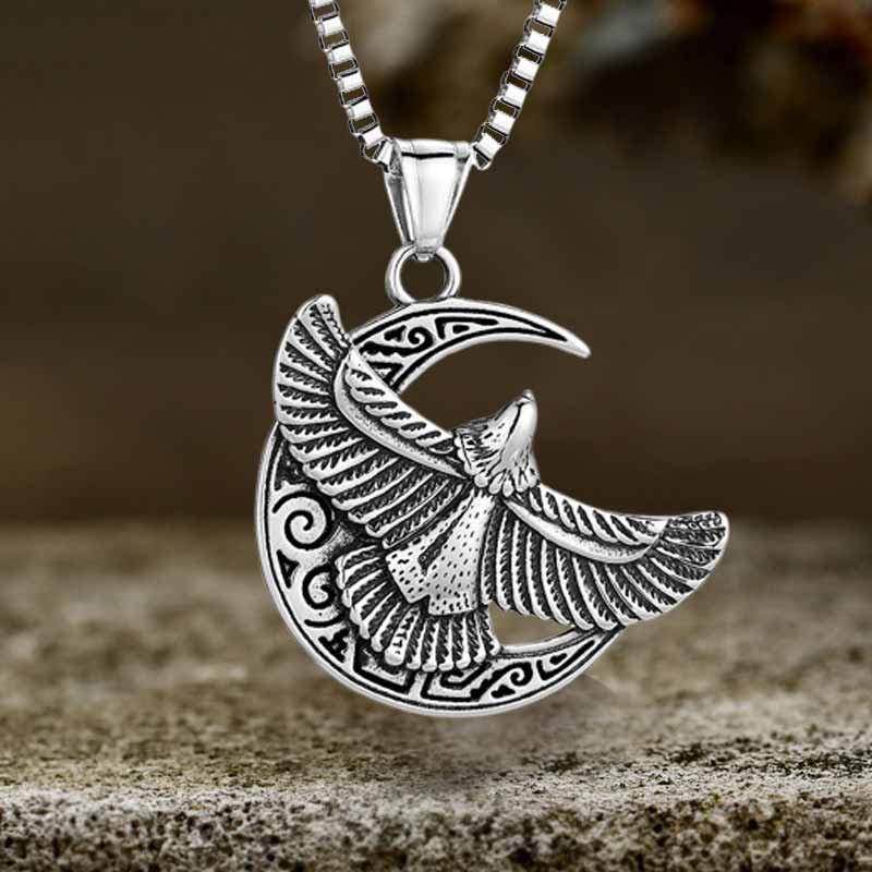 Retro Eagle Moon Pendant in Stainless Steel