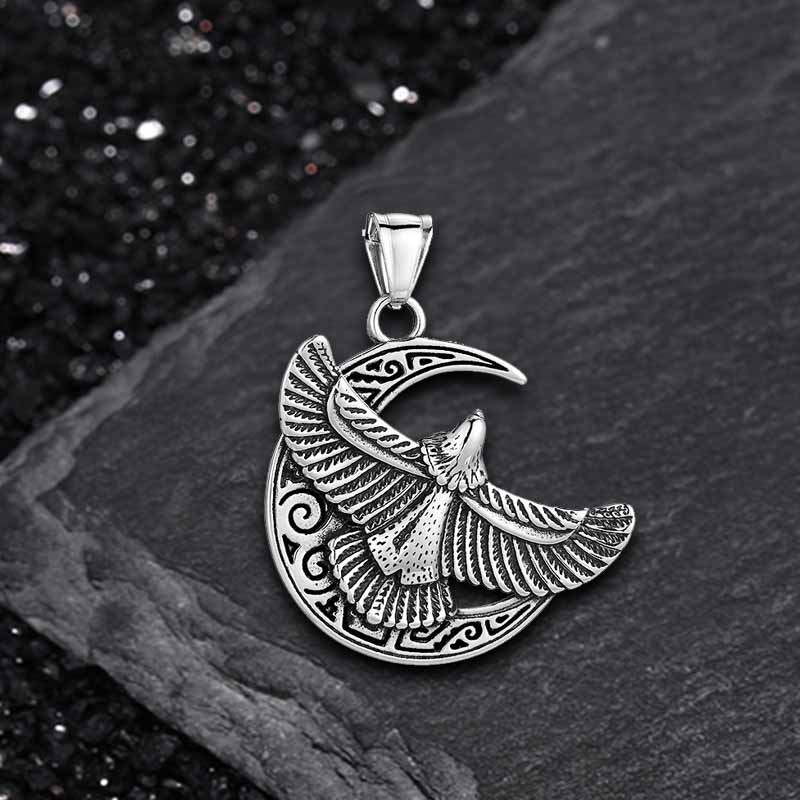 Retro Eagle Moon Pendant in Stainless Steel