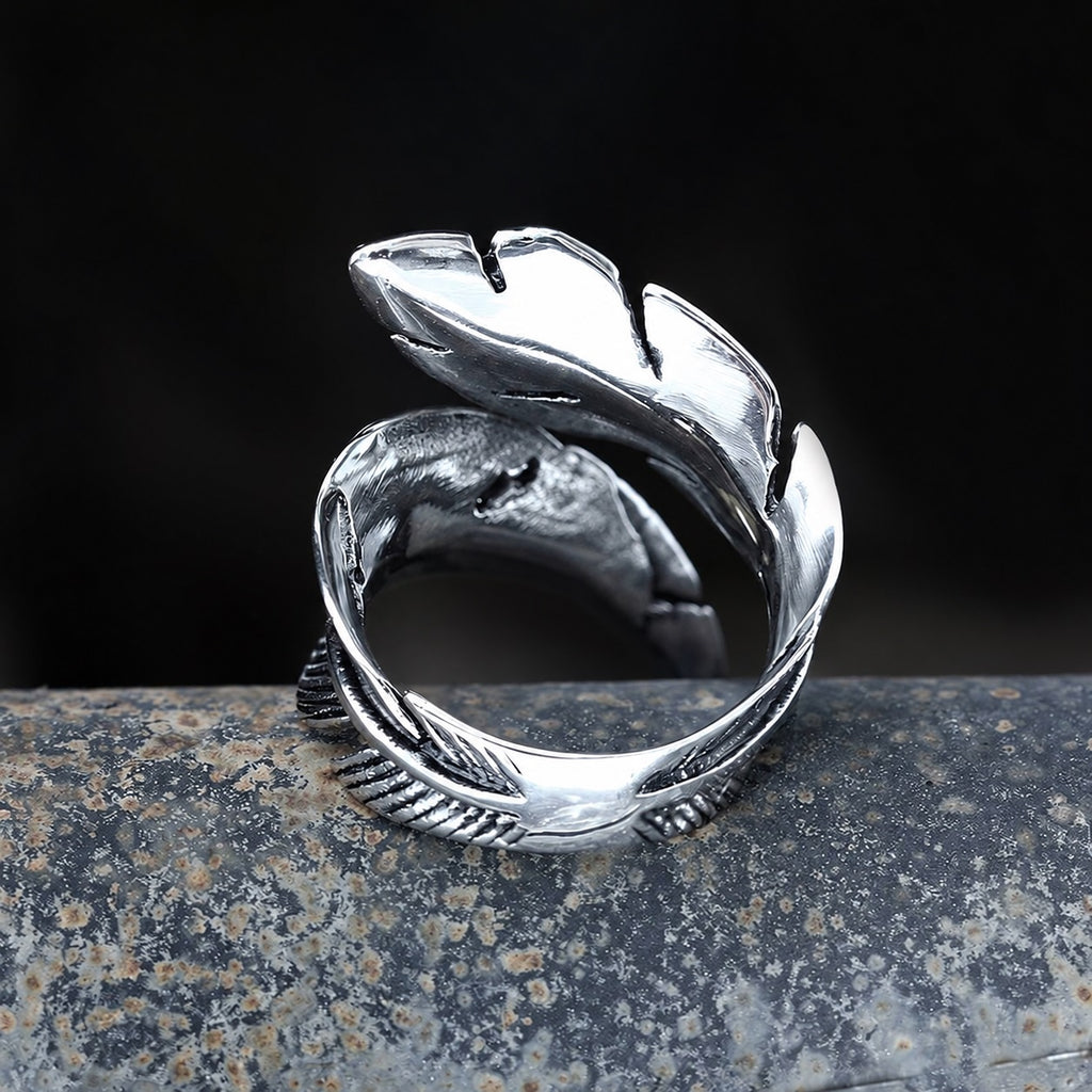 Retro Feather Ring in Stainless Steel