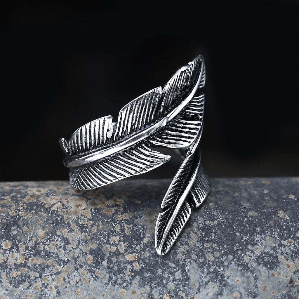 Retro Feather Ring in Stainless Steel