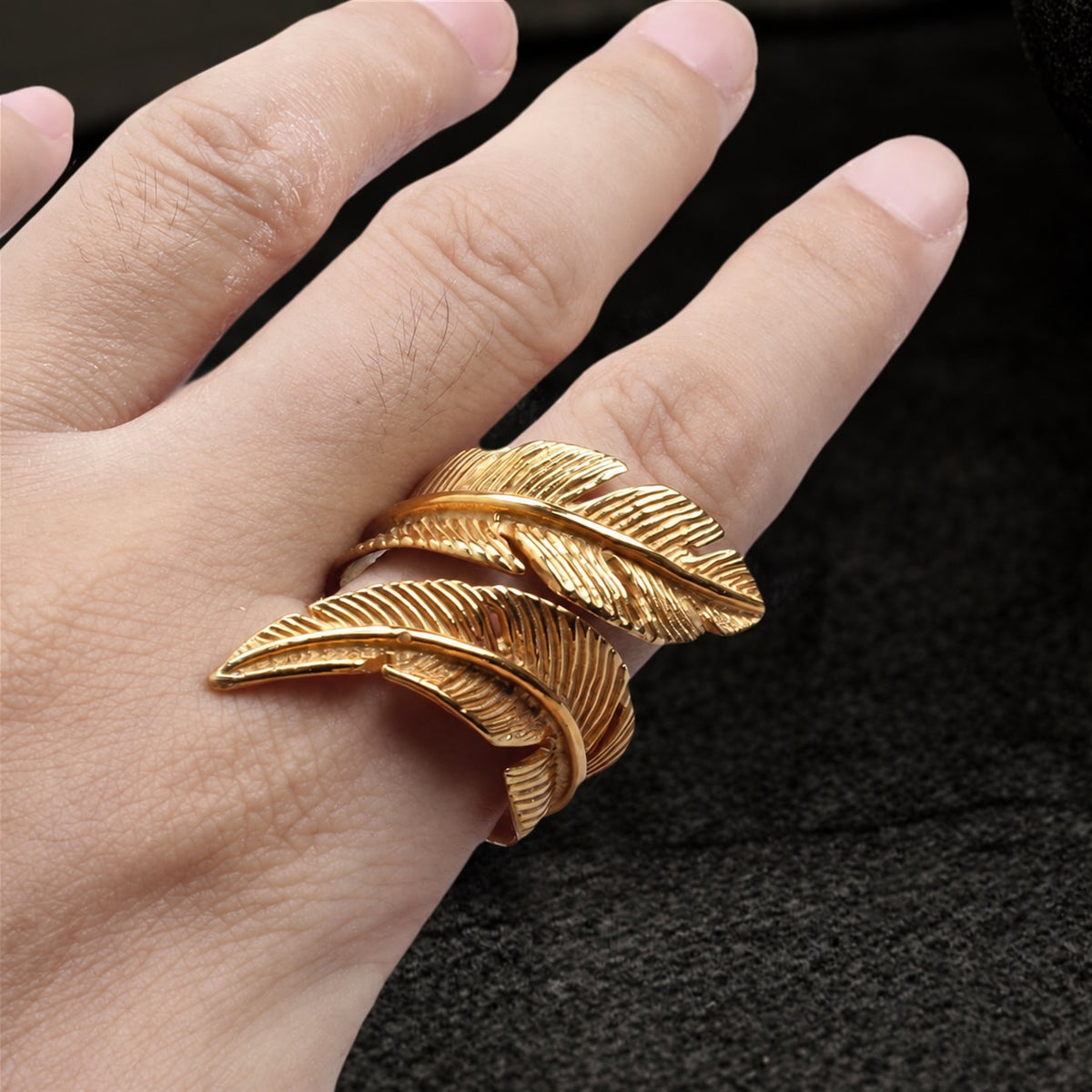 Retro Feather Ring in Stainless Steel