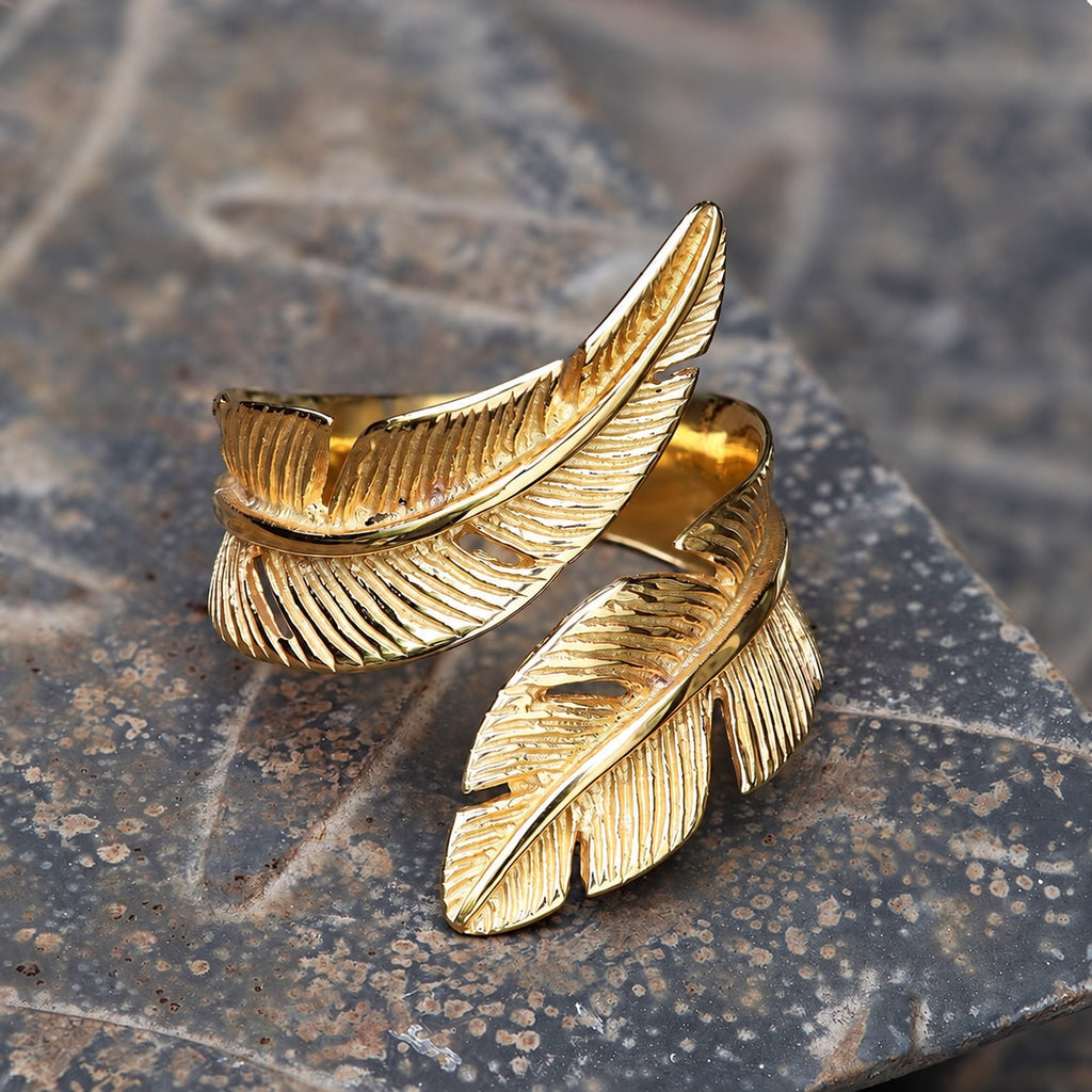 Retro Feather Ring in Stainless Steel
