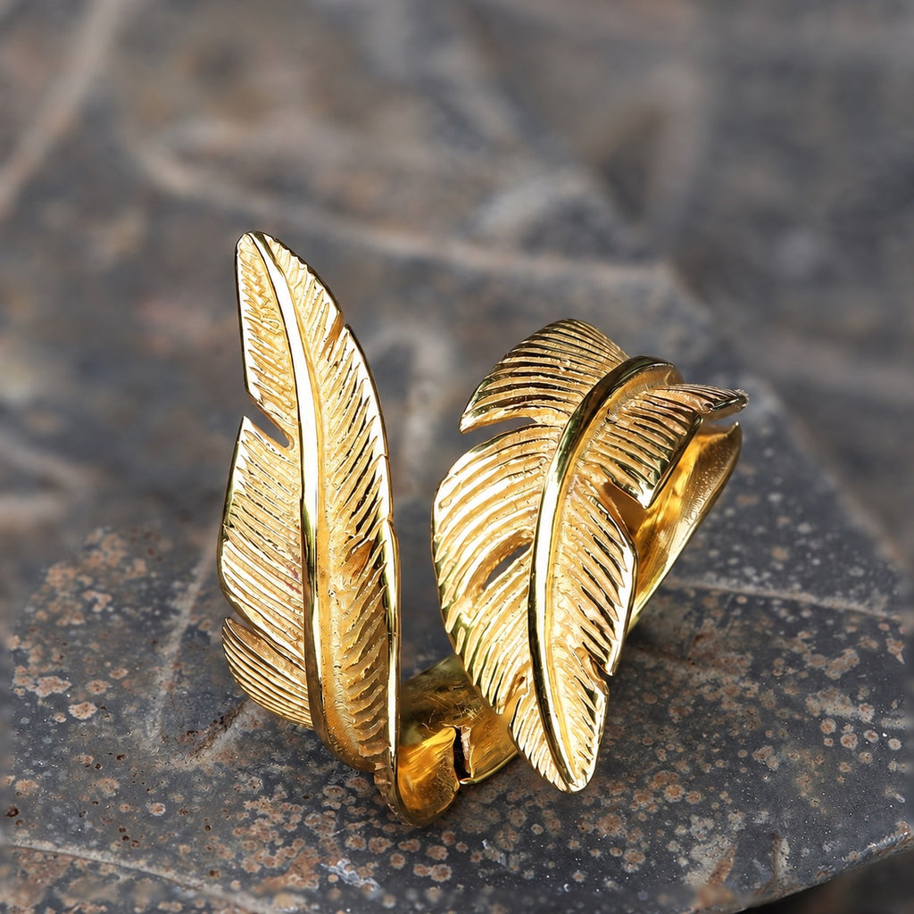 Retro Feather Ring in Stainless Steel