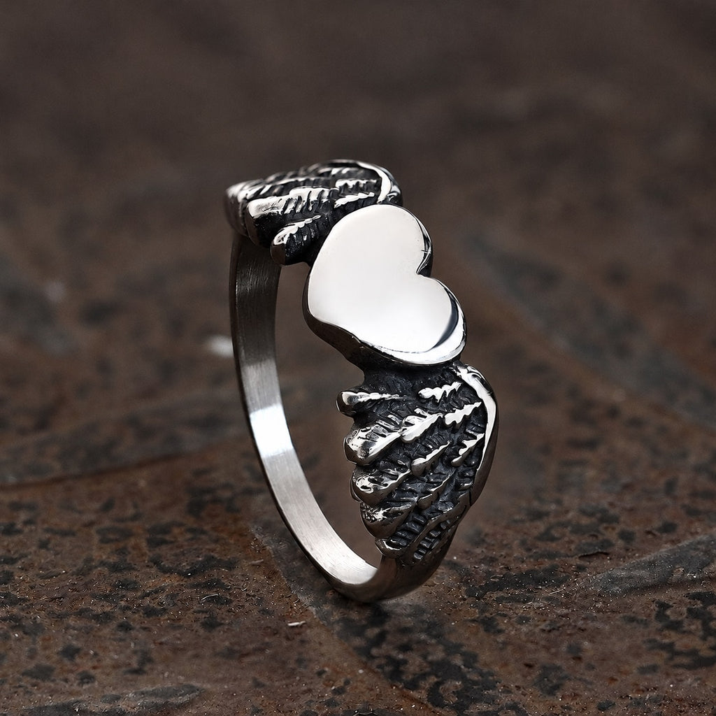 Retro Flying Love Punk Ring in Stainless Steel
