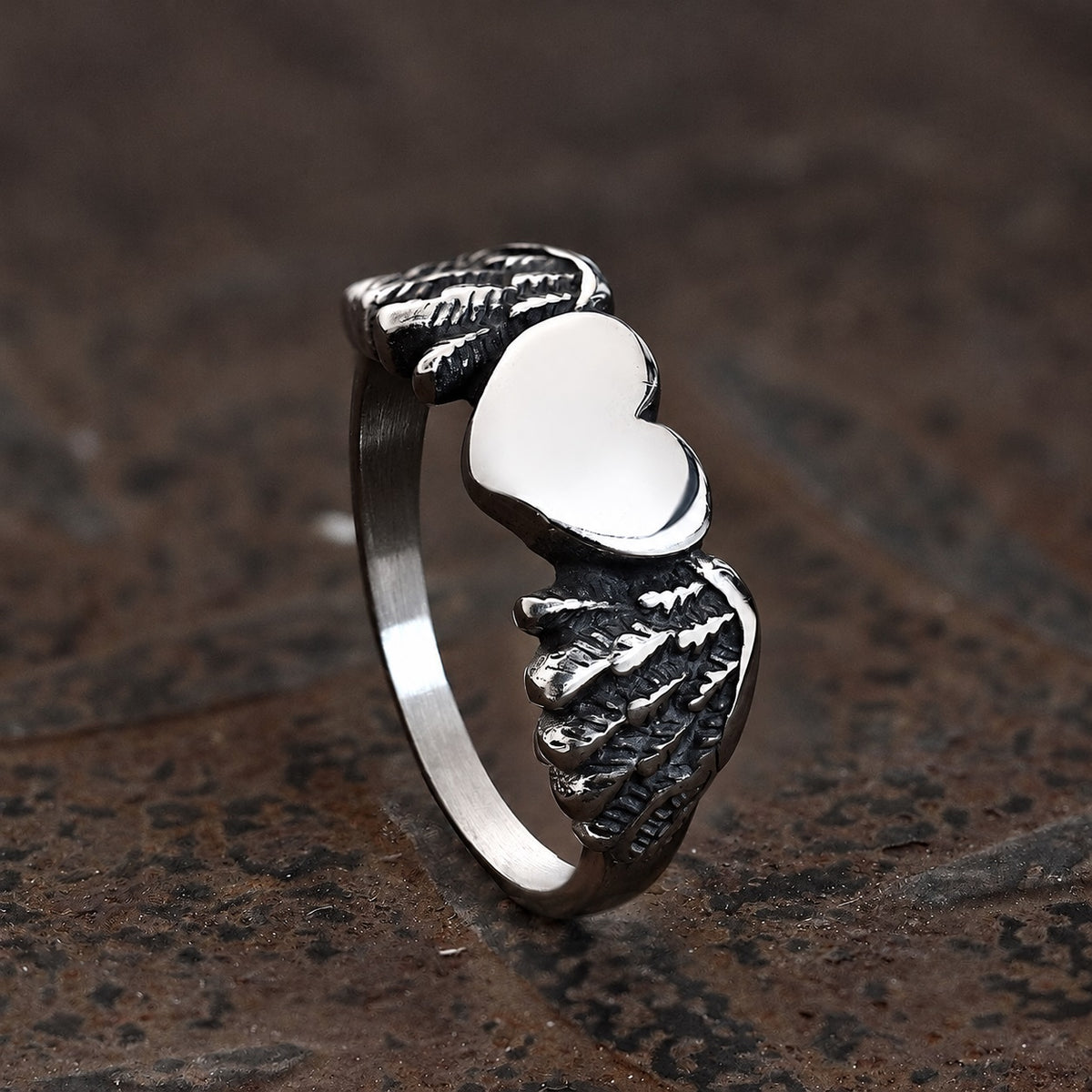 Retro Flying Love Punk Ring in Stainless Steel