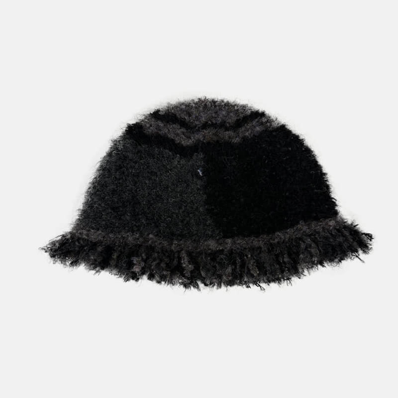 Retro Fringed Edge Patchwork Knitted Bucket Hat