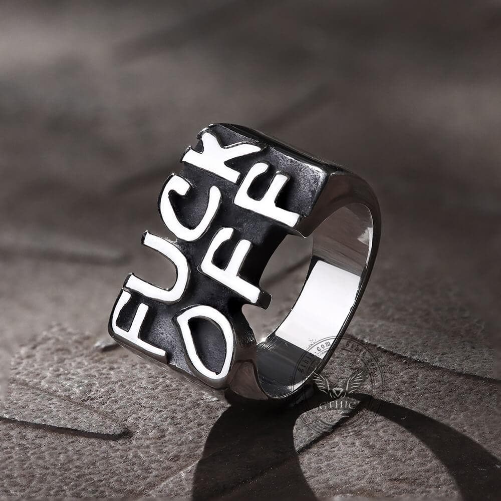 Retro FUCK OFF Ring in Stainless Steel