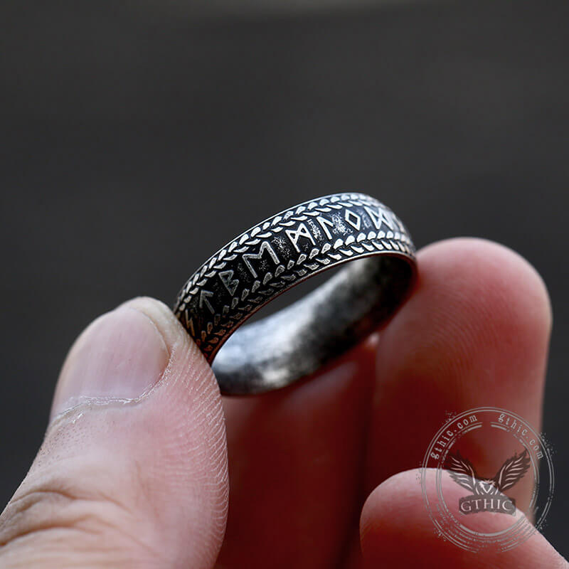 Retro Futhark Runes Ring in Stainless Steel