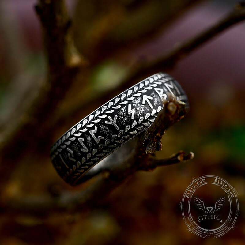 Retro Futhark Runes Ring in Stainless Steel
