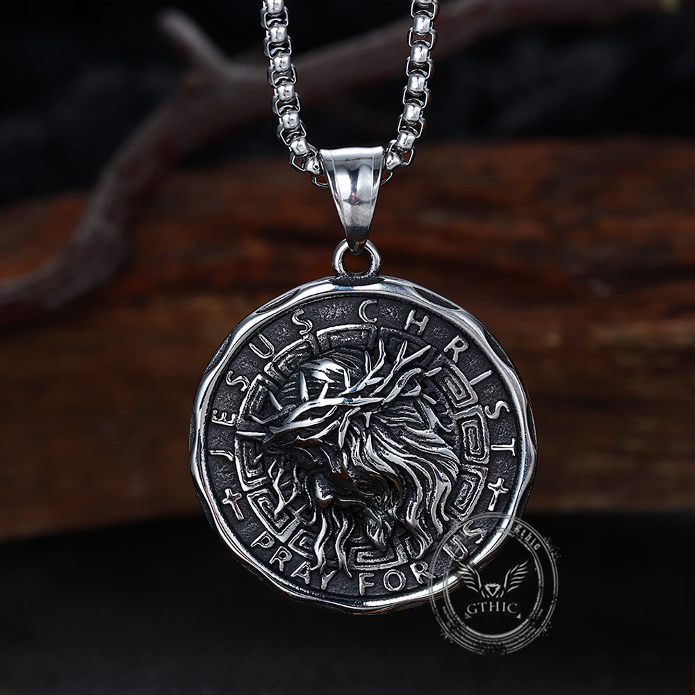 Retro Jesus Head Sacred Heart Pendant in Stainless Steel