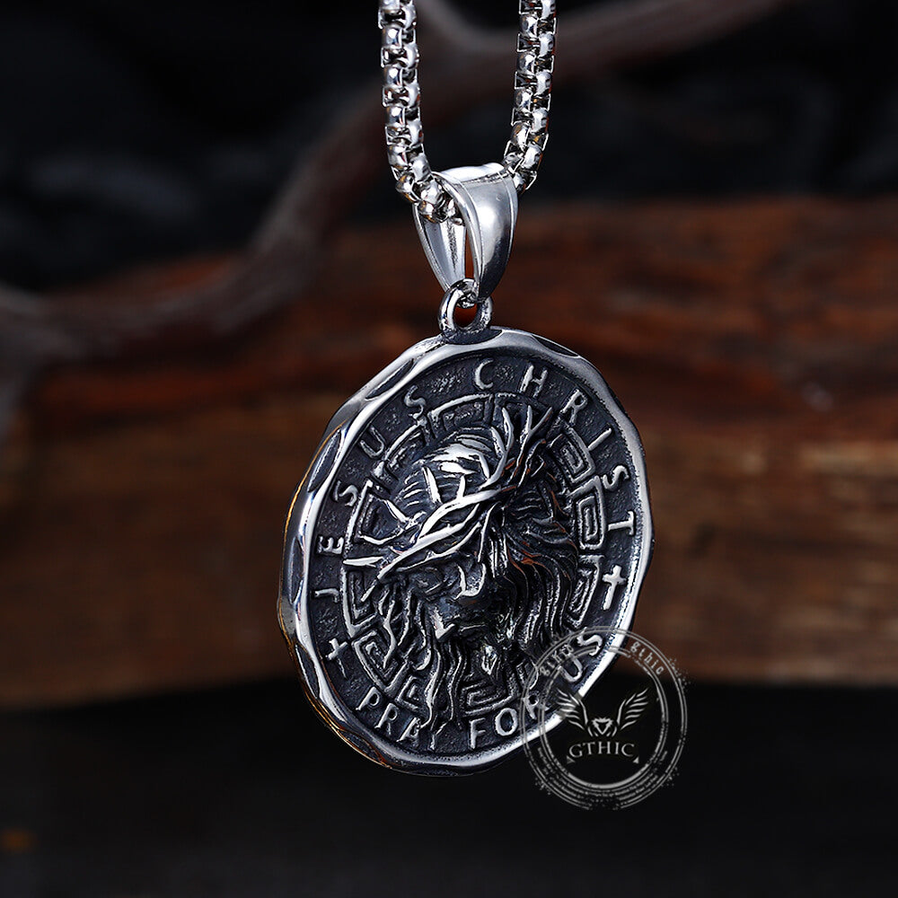 Retro Jesus Head Sacred Heart Pendant in Stainless Steel