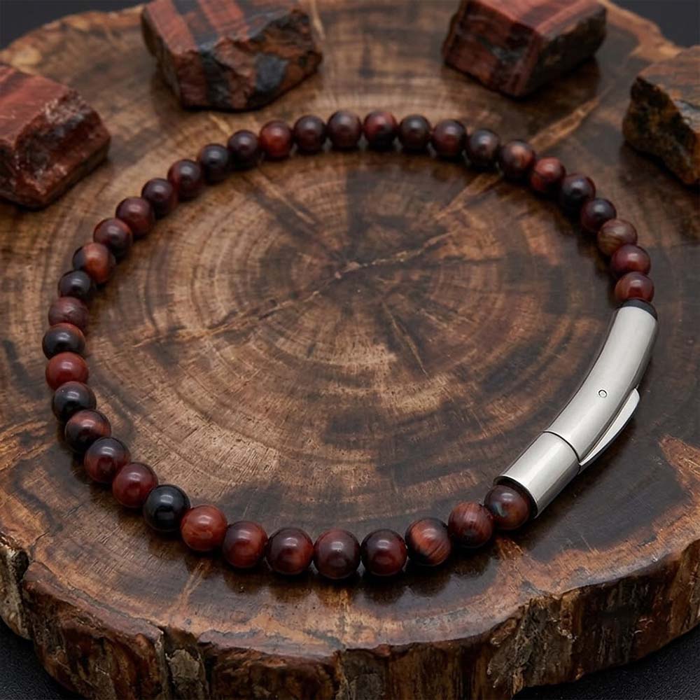 Retro Natural Stone Stainless Steel Snap-Button Bracelet