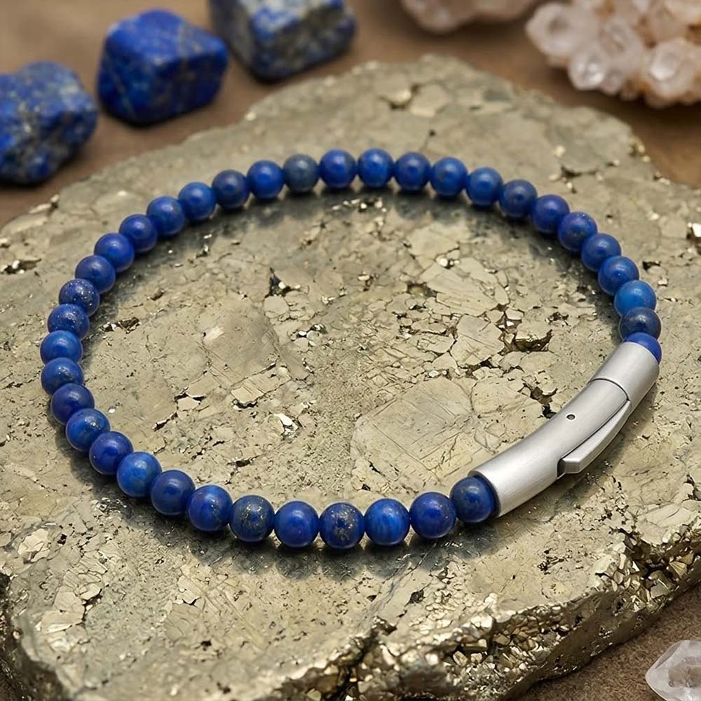 Retro Natural Stone Stainless Steel Snap-Button Bracelet