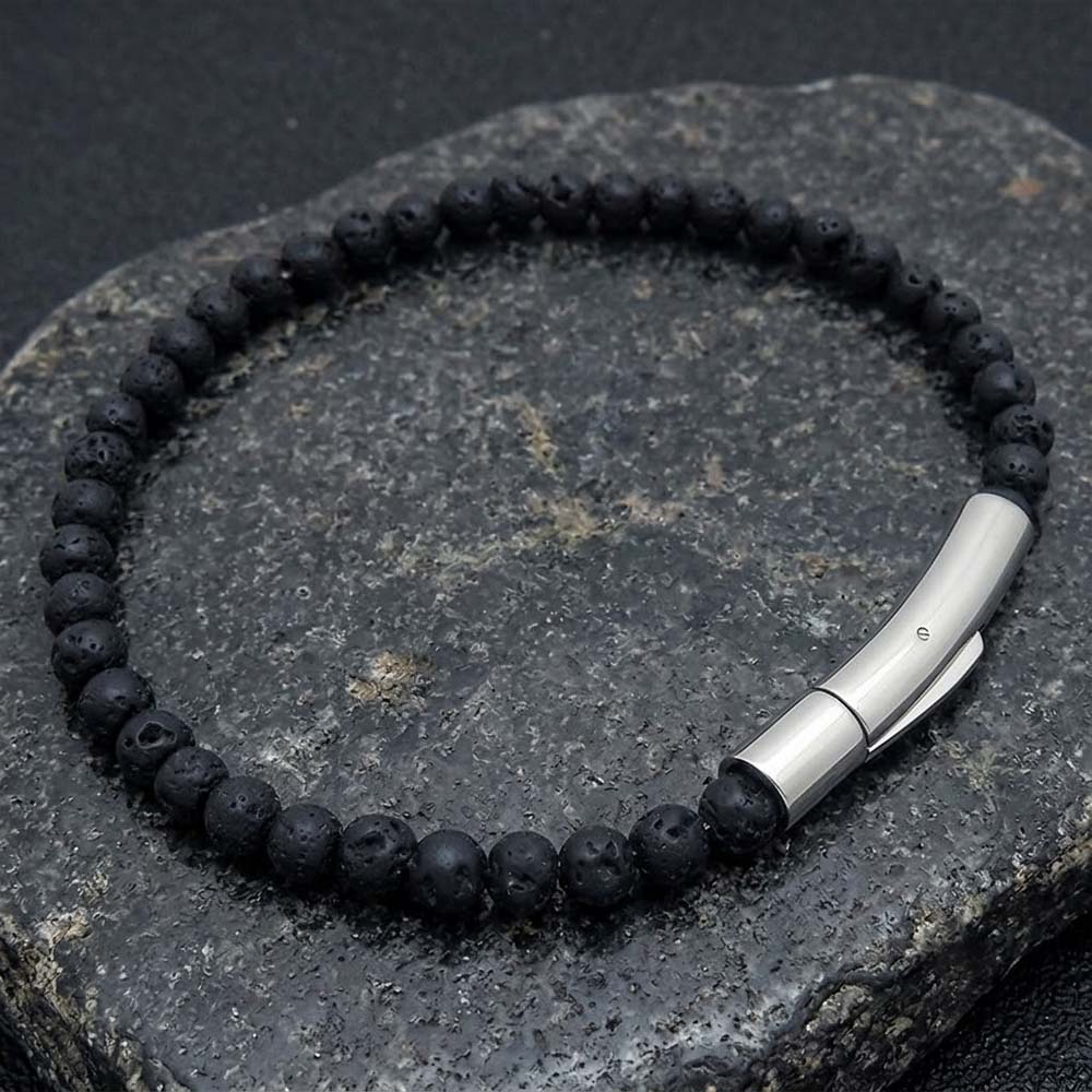 Retro Natural Stone Stainless Steel Snap-Button Bracelet