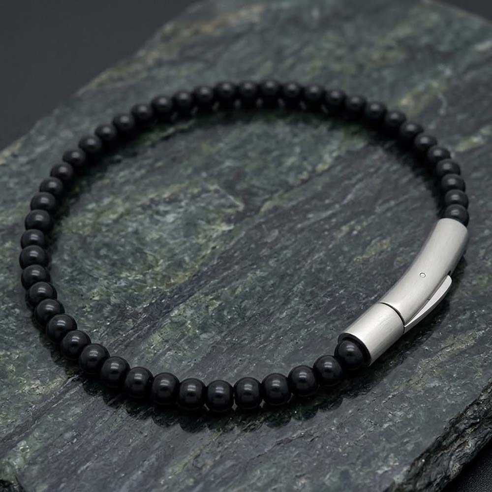 Retro Natural Stone Stainless Steel Snap-Button Bracelet