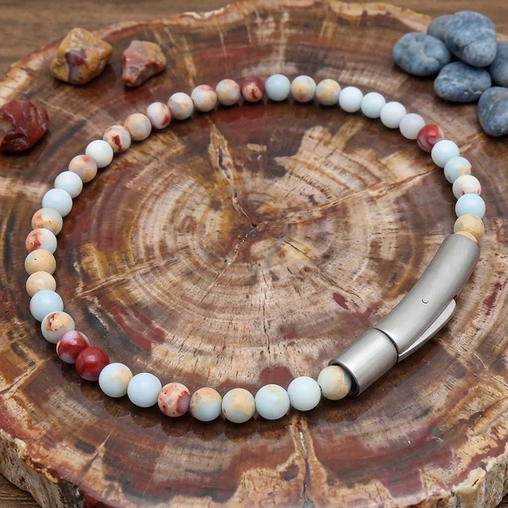 Retro Natural Stone Stainless Steel Snap-Button Bracelet