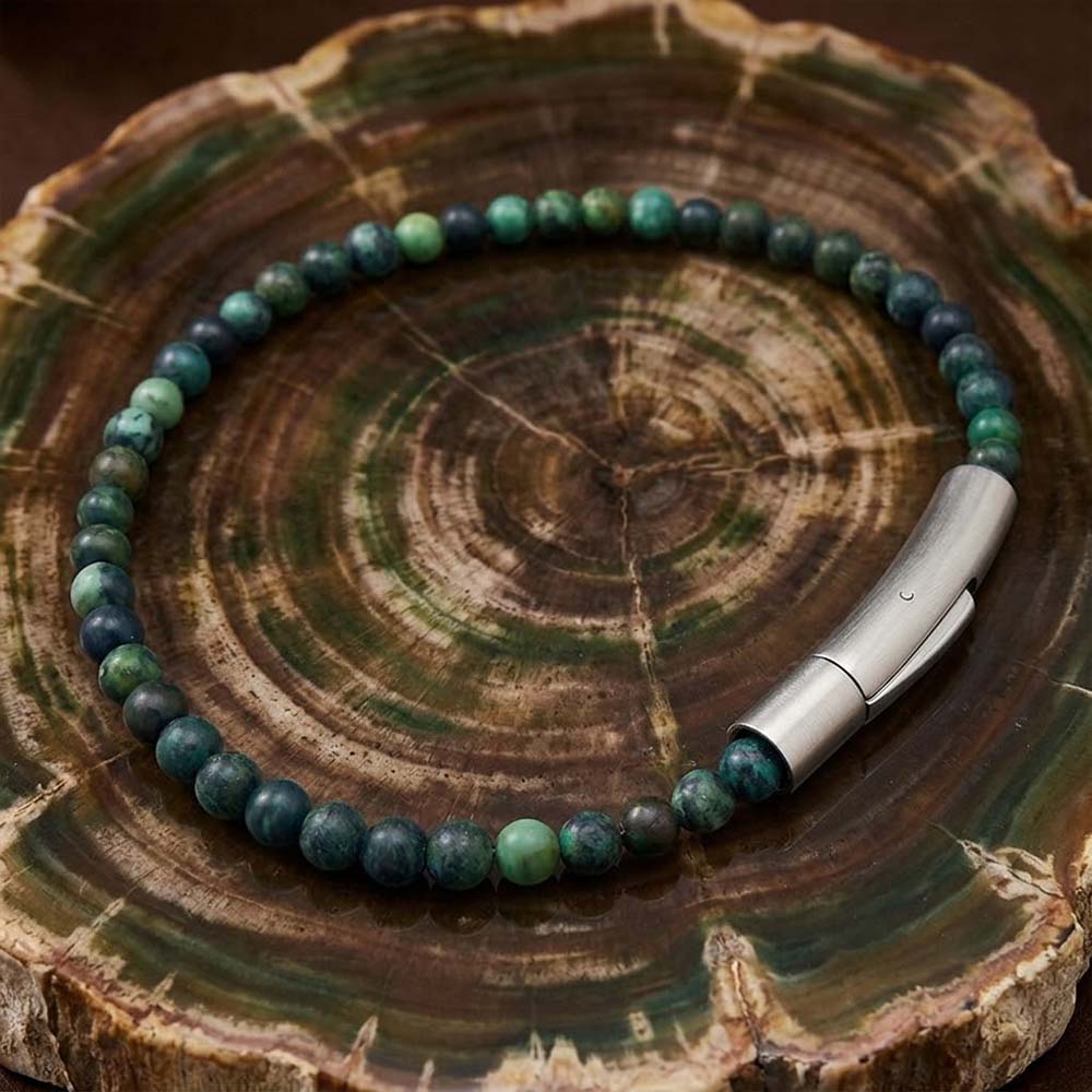 Retro Natural Stone Stainless Steel Snap-Button Bracelet