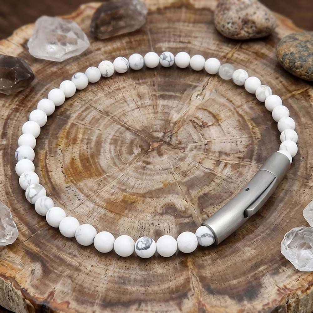 Retro Natural Stone Stainless Steel Snap-Button Bracelet