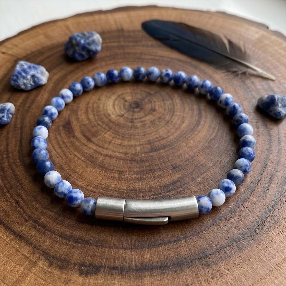 Retro Natural Stone Stainless Steel Snap-Button Bracelet