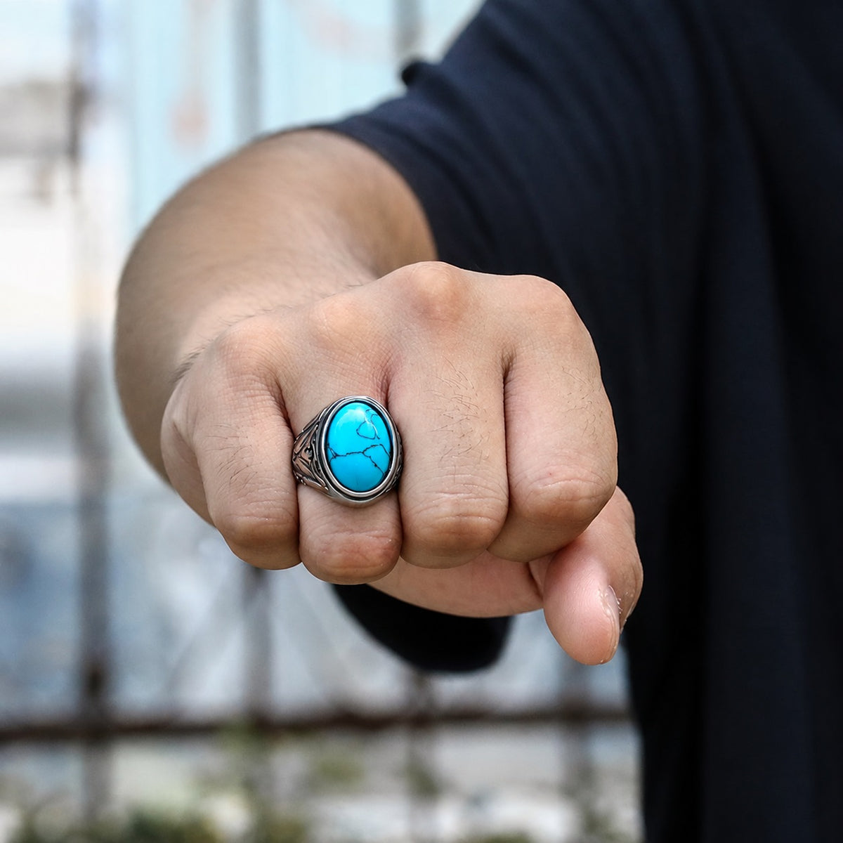 Retro Pattern Gem Ring in Stainless Steel