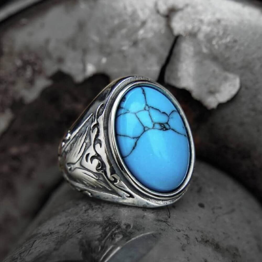 Retro Pattern Gem Ring in Stainless Steel