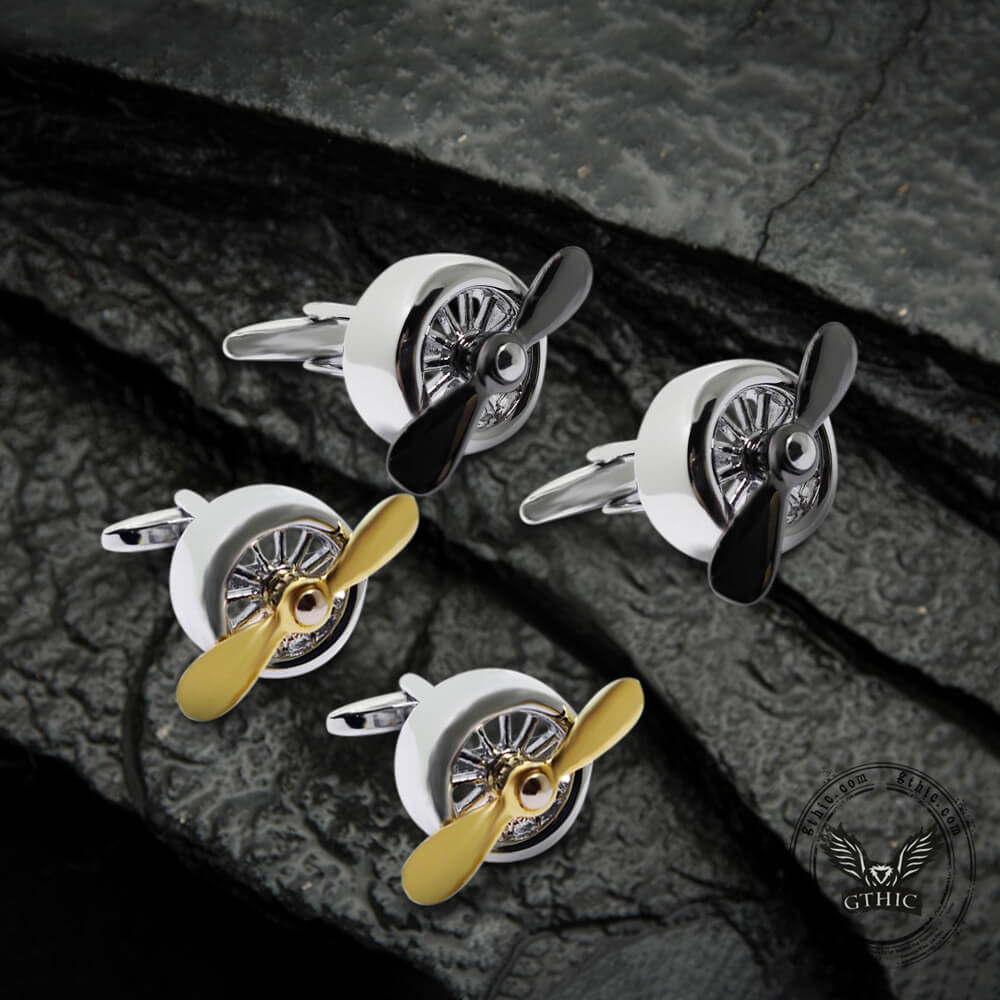 Retro Propeller Cufflinks in Brass
