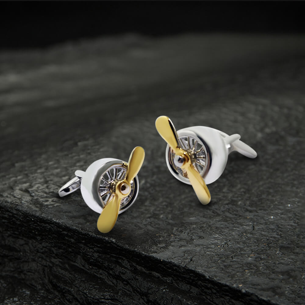 Retro Propeller Cufflinks in Brass