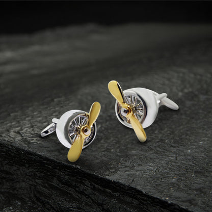 Retro Propeller Cufflinks in Brass