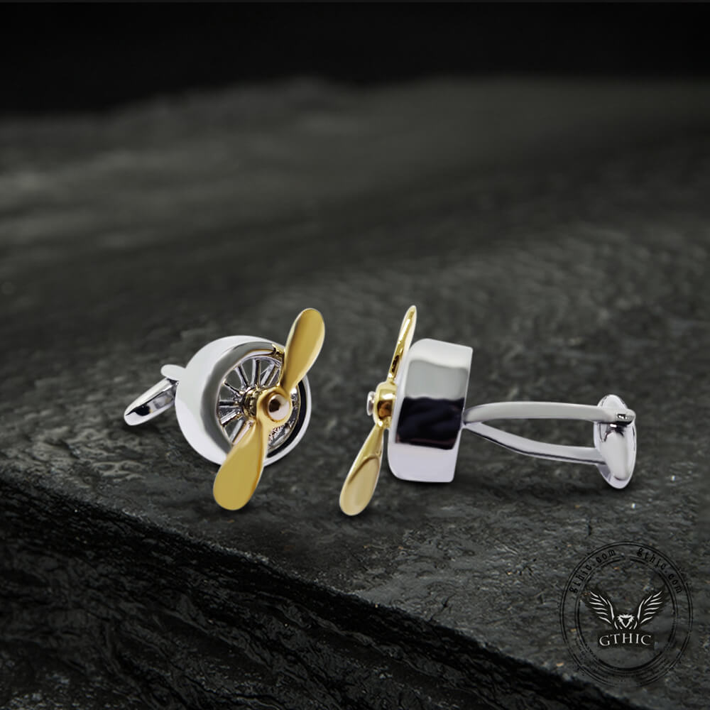 Retro Propeller Cufflinks in Brass