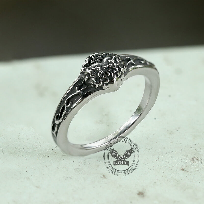 Retro Sacred Heart Of Jesus Ring in Stainless Steel