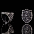 Retro Winged Skull Shield Cross Sterling Silver Ring