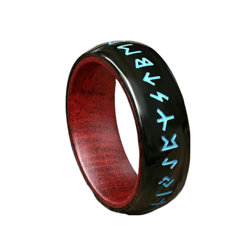 Retro Wood Runes Viking Ring in Stainless Steel