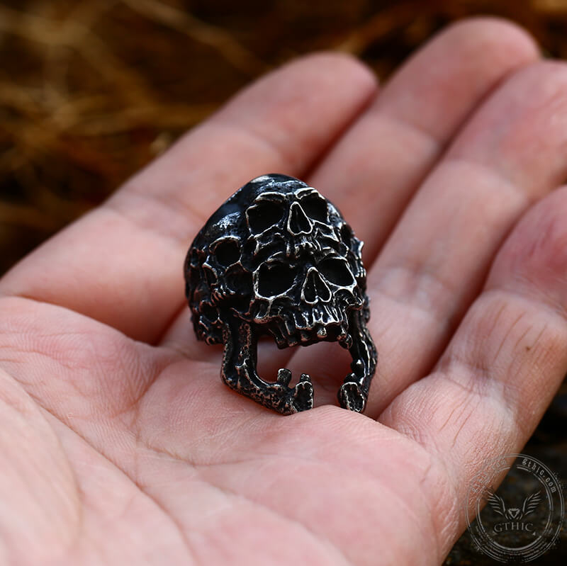 Roaring Multifaceted Skull Stainless Steel Ring