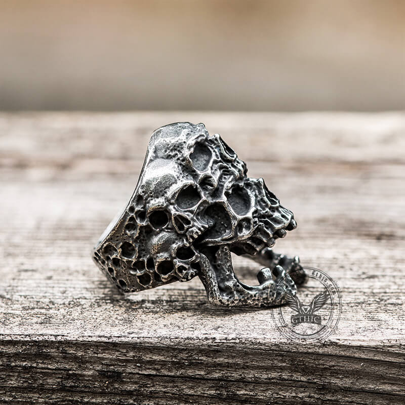 Roaring Multifaceted Skull Stainless Steel Ring
