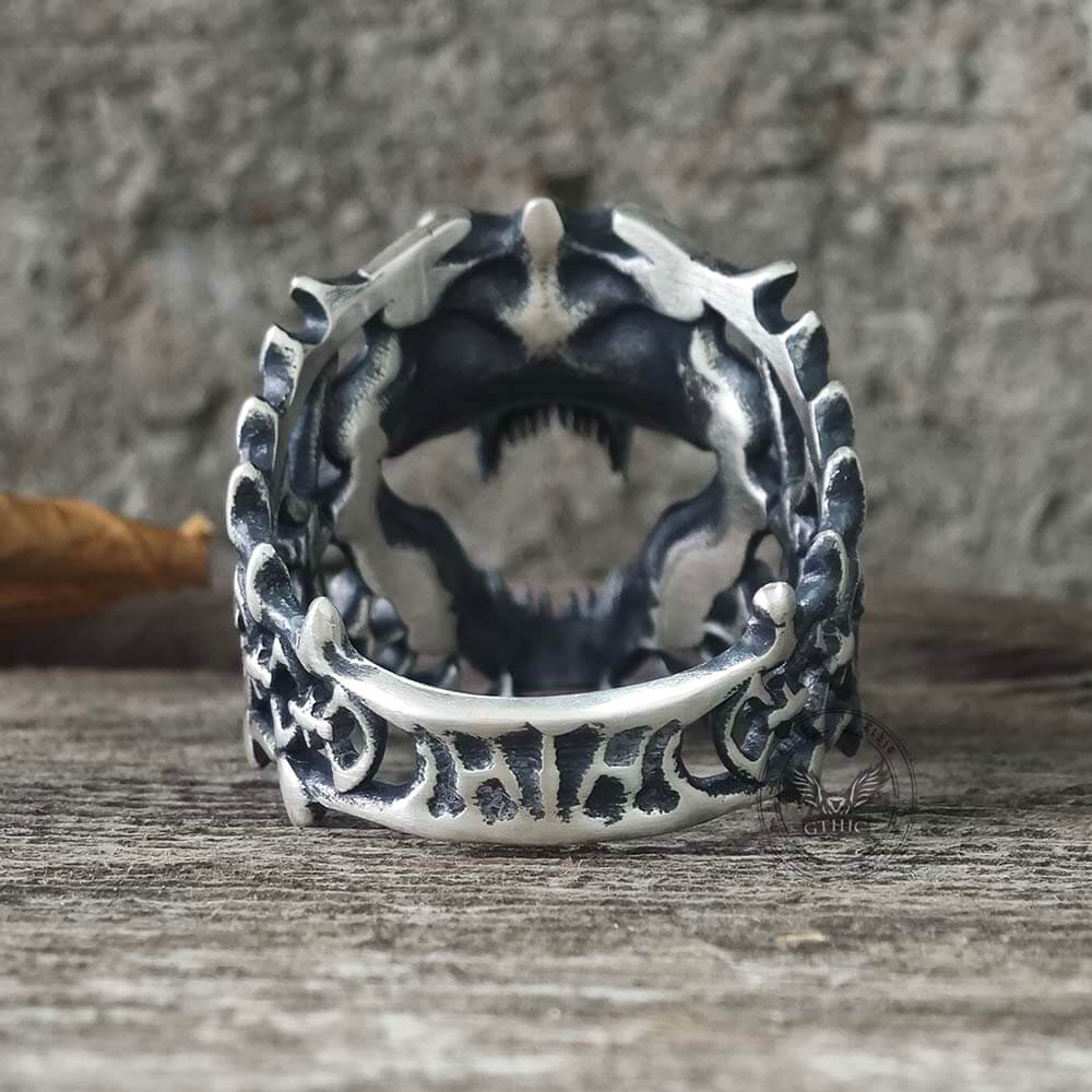 Roaring Tyrannosaurus Rex Skull Sterling Silver Ring