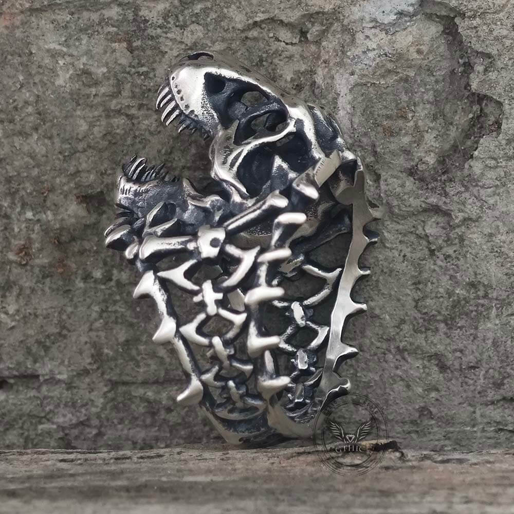 Roaring Tyrannosaurus Rex Skull Sterling Silver Ring