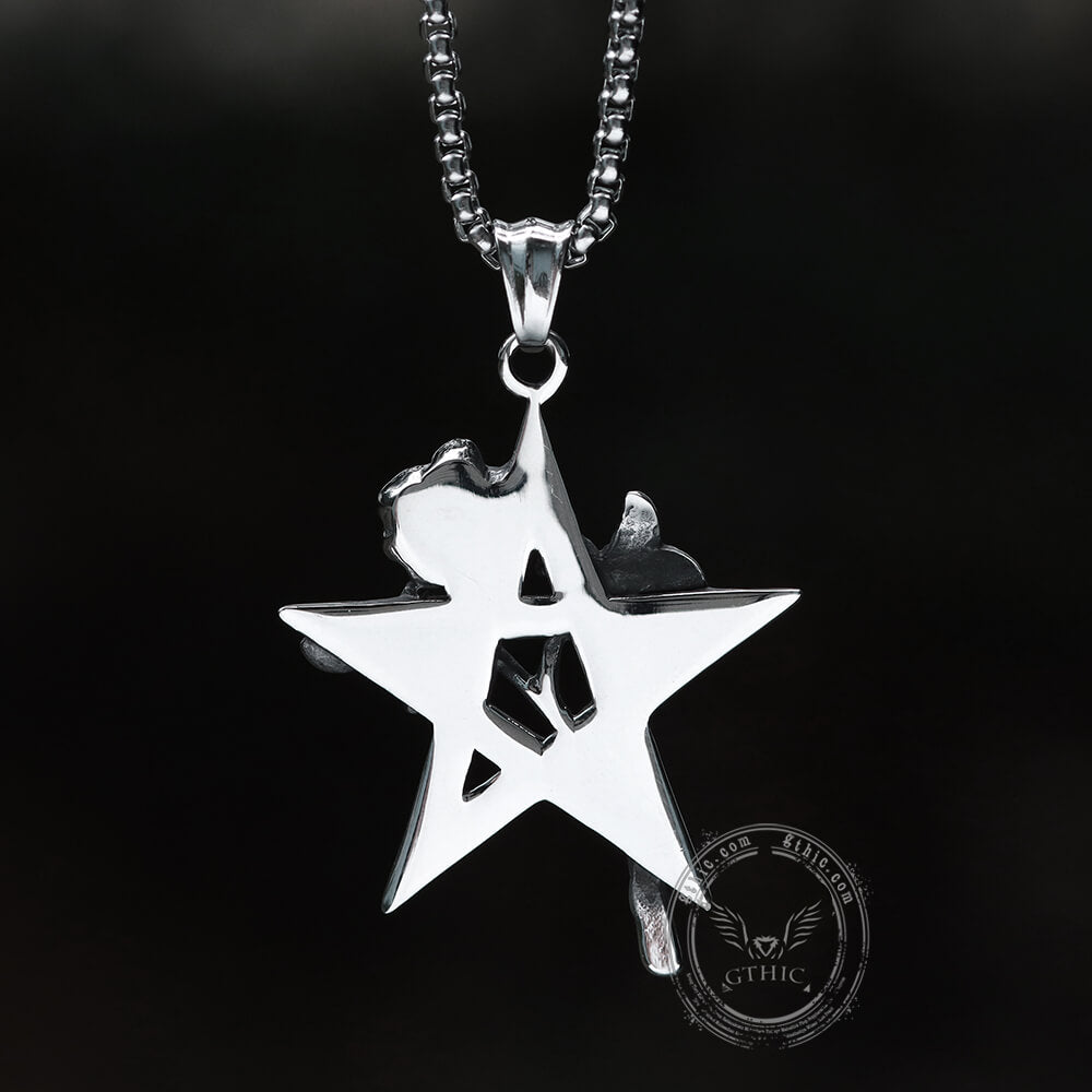 Rose And Pentagram Pendant in Stainless Steel