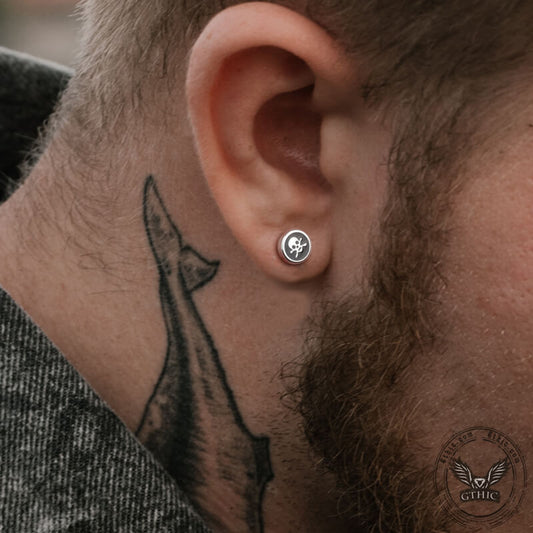 Round Skull Stud Earring in Stainless Steel
