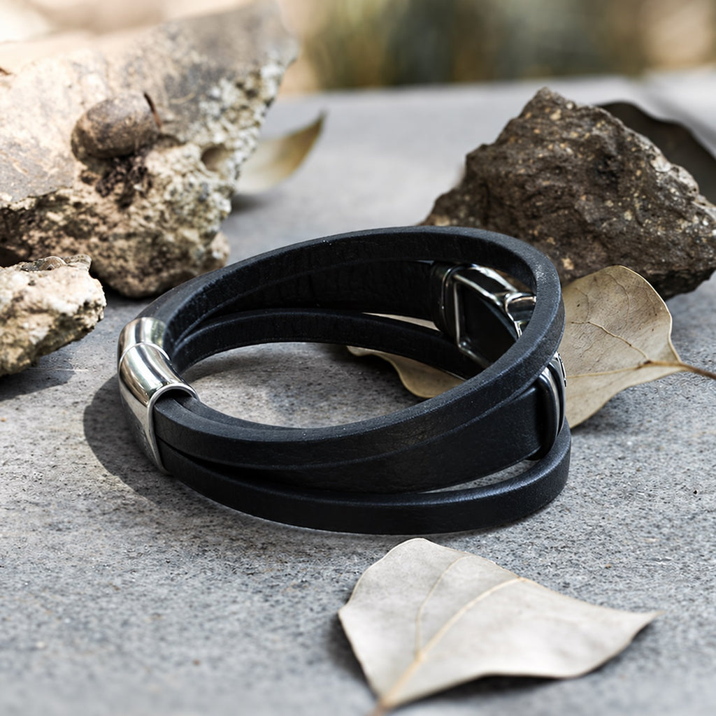 Rudder Anchor Stainless Steel Leather Bracelet