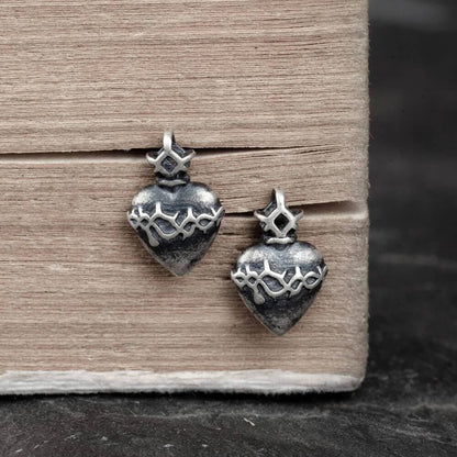 Sacred Heart Stud Earrings in Sterling Silver