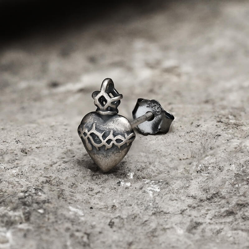 Sacred Heart Stud Earrings in Sterling Silver